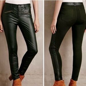 Anthropologie Pilcro Womens Vegan Leather Moto Pants Green Skinny size 27